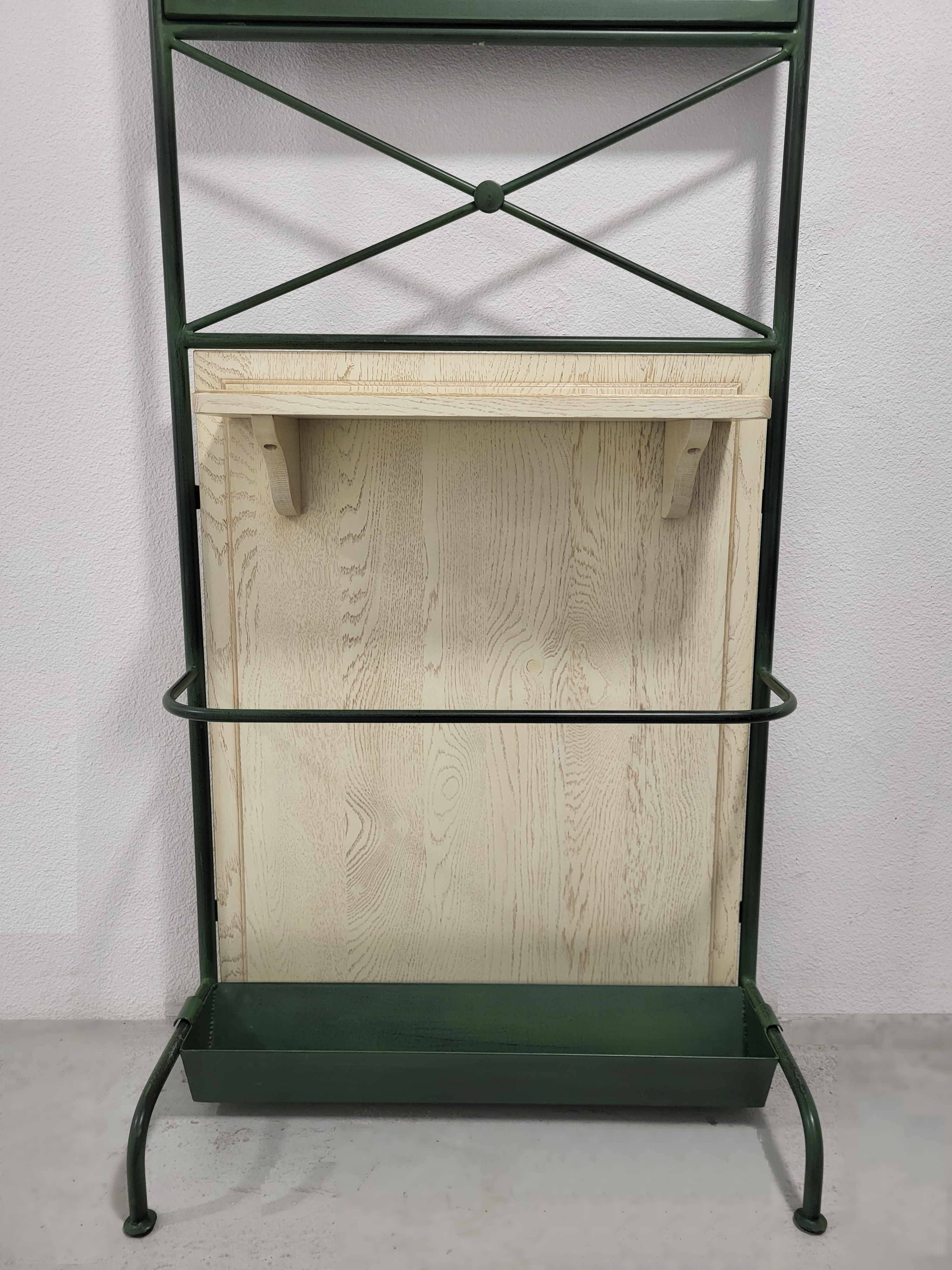 Coat rack, umbrella stand in wood and wrought iron.