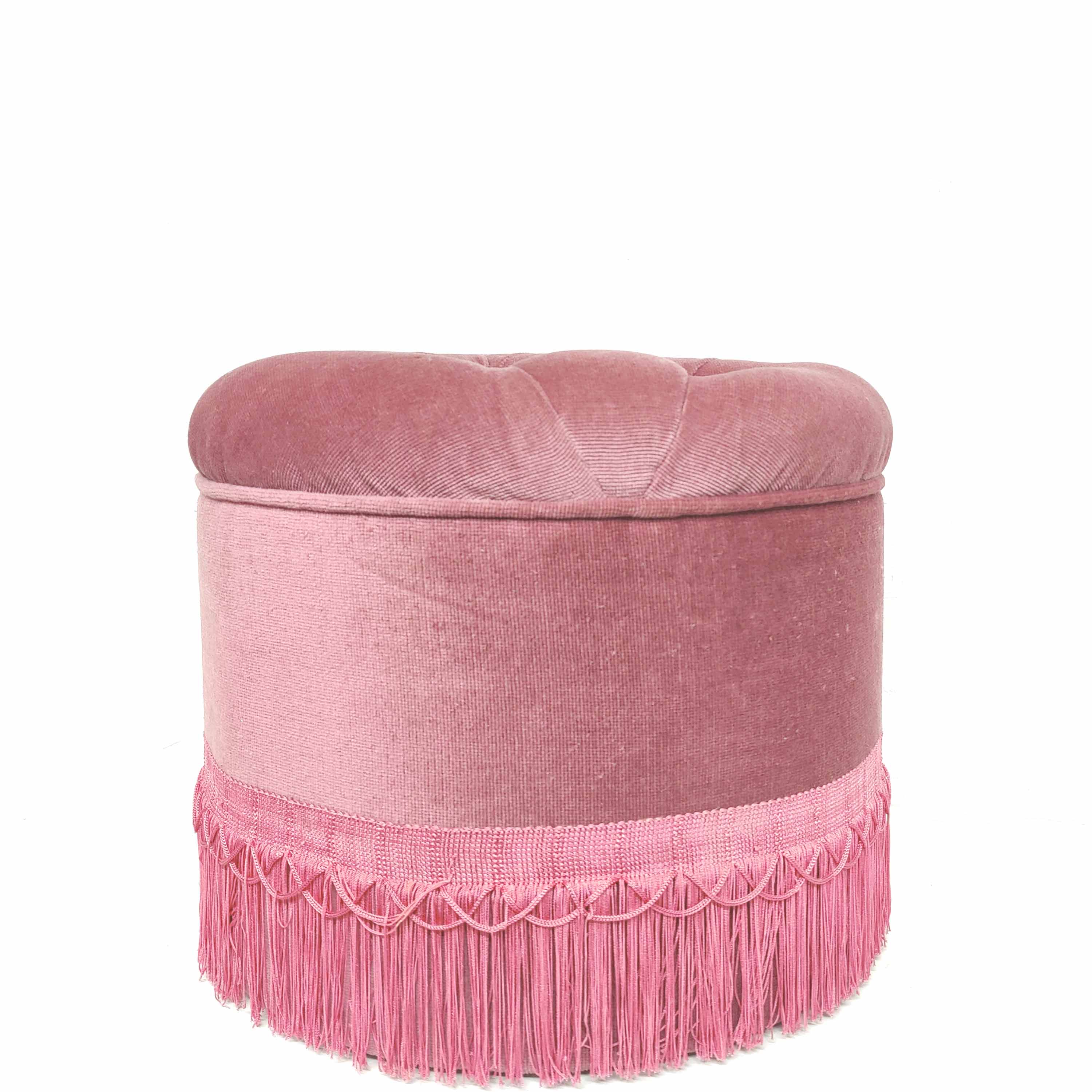 Vintage velvet padded pouf stool with fringes