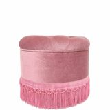 Vintage velvet padded pouf stool with fringes