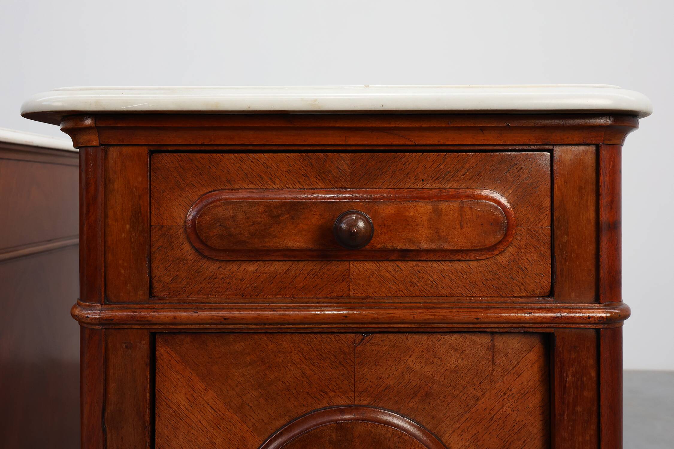 Pair Louis XV nightstands with Carrara marble top, France ca. 1890