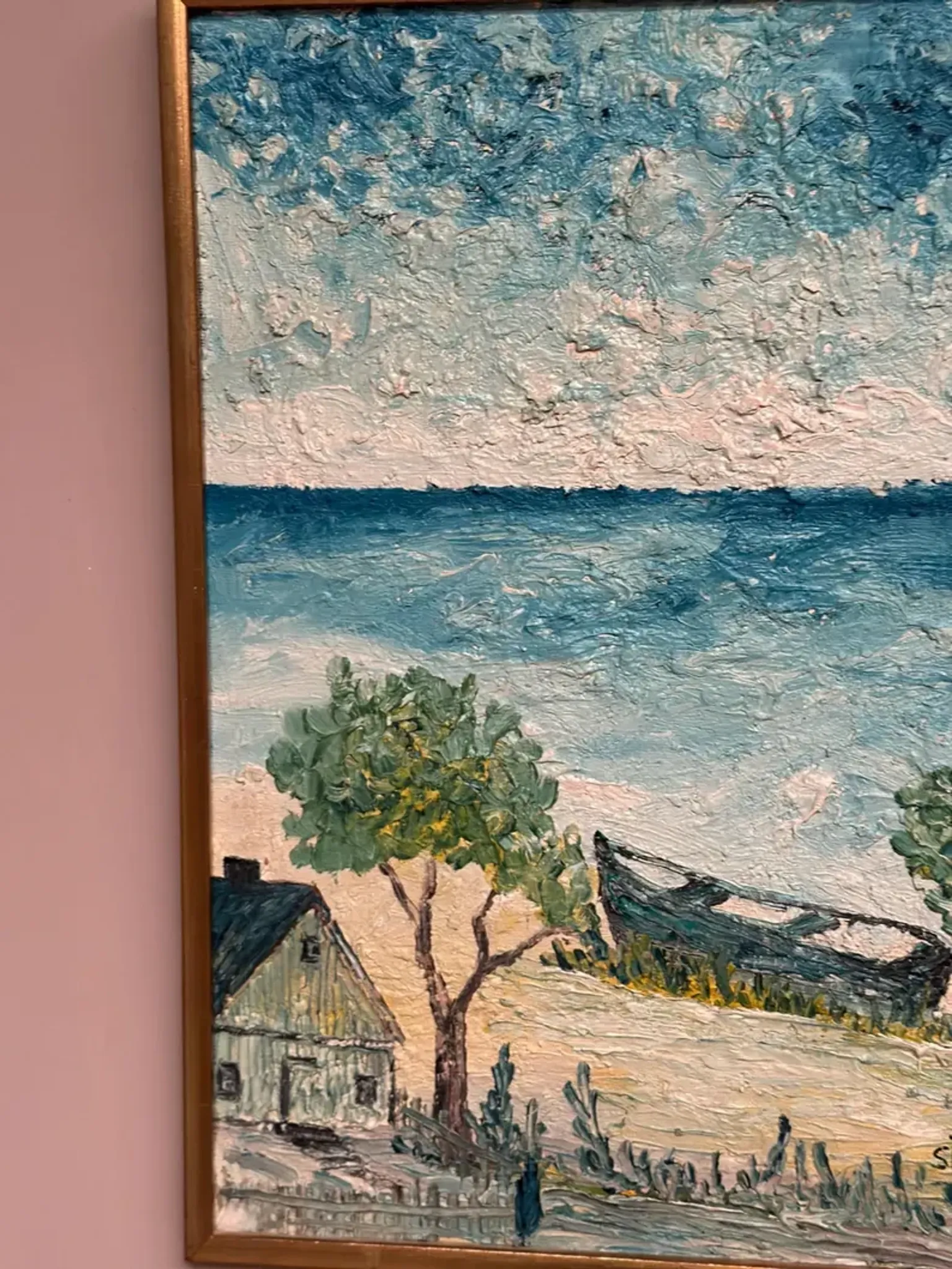 Original Swedish Oil on Panel - "Landskrona" by Stig Allan - Signed - Vintage and Framed - 60 × 50 cm (23.6" × 19.7")