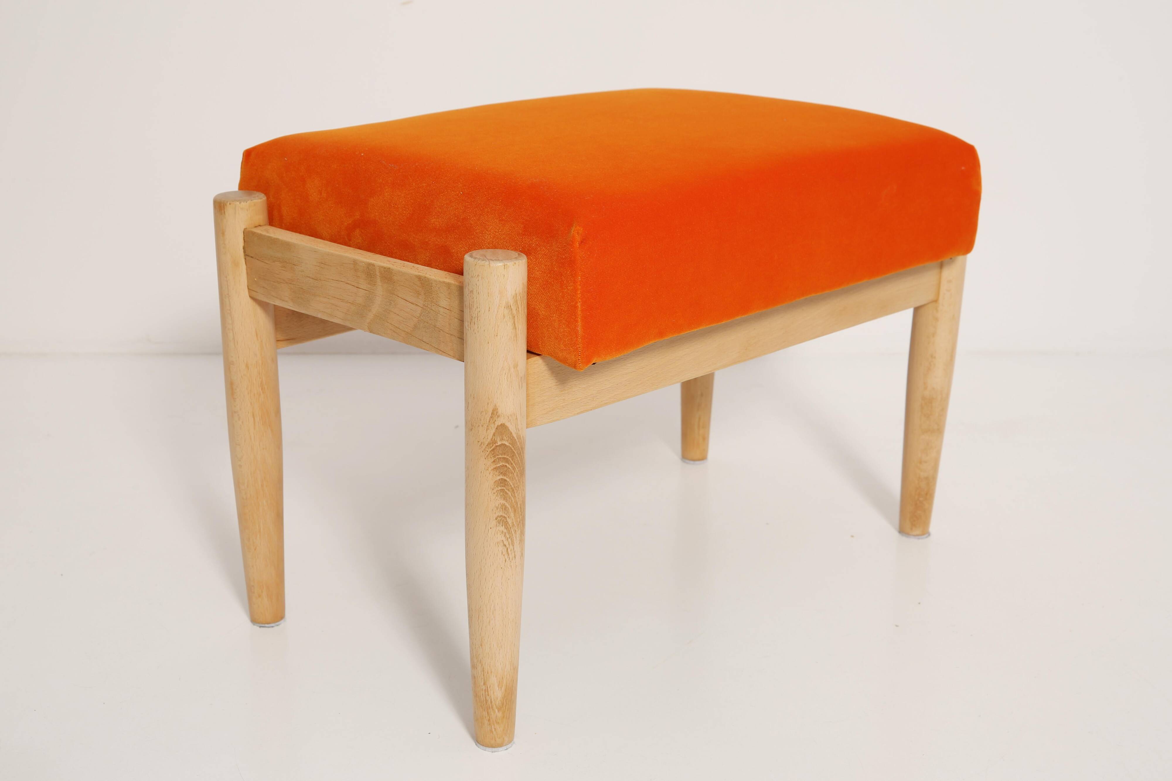 Vintage orange velvet stool mid-century, Edmund Homa, 1960s