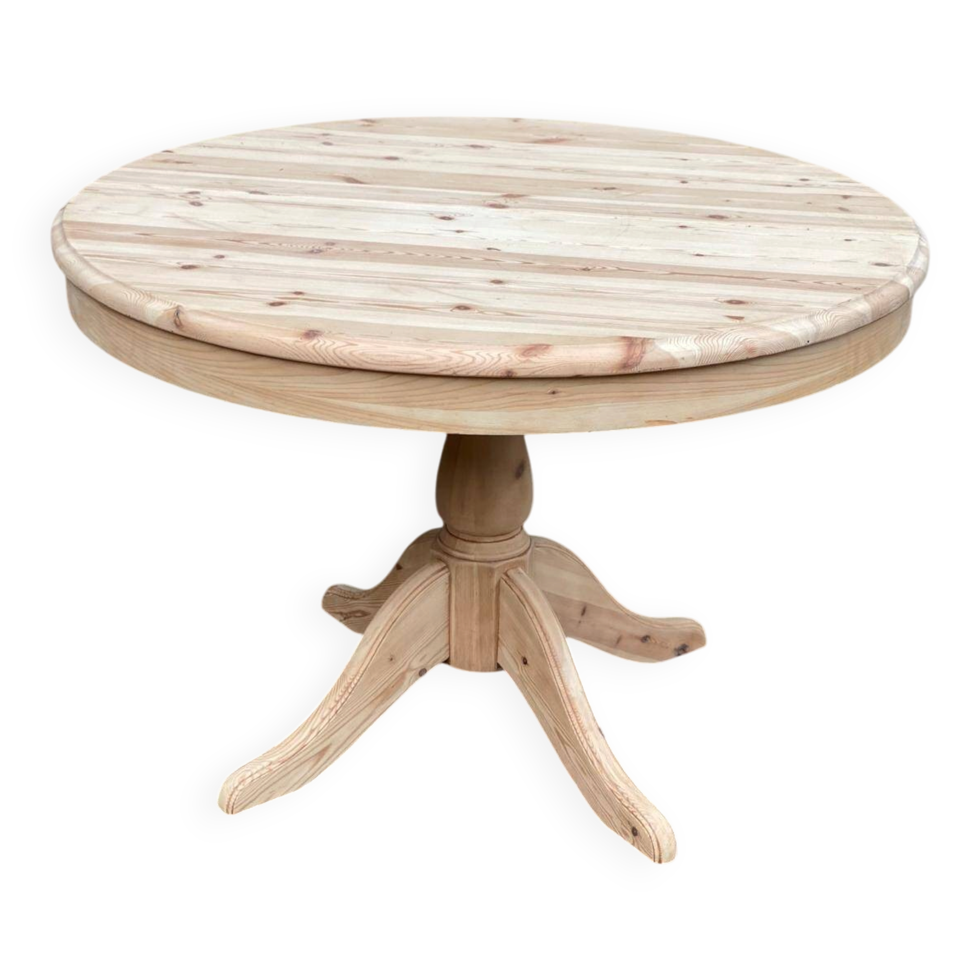 Table à manger scandinave ronde extensible rénovée en bois brut pied centra