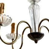 4-light chandelier in glass and gold metal