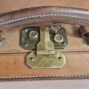 Antique leather and brass trunk/suitcase, high-end luggage circa 1930
