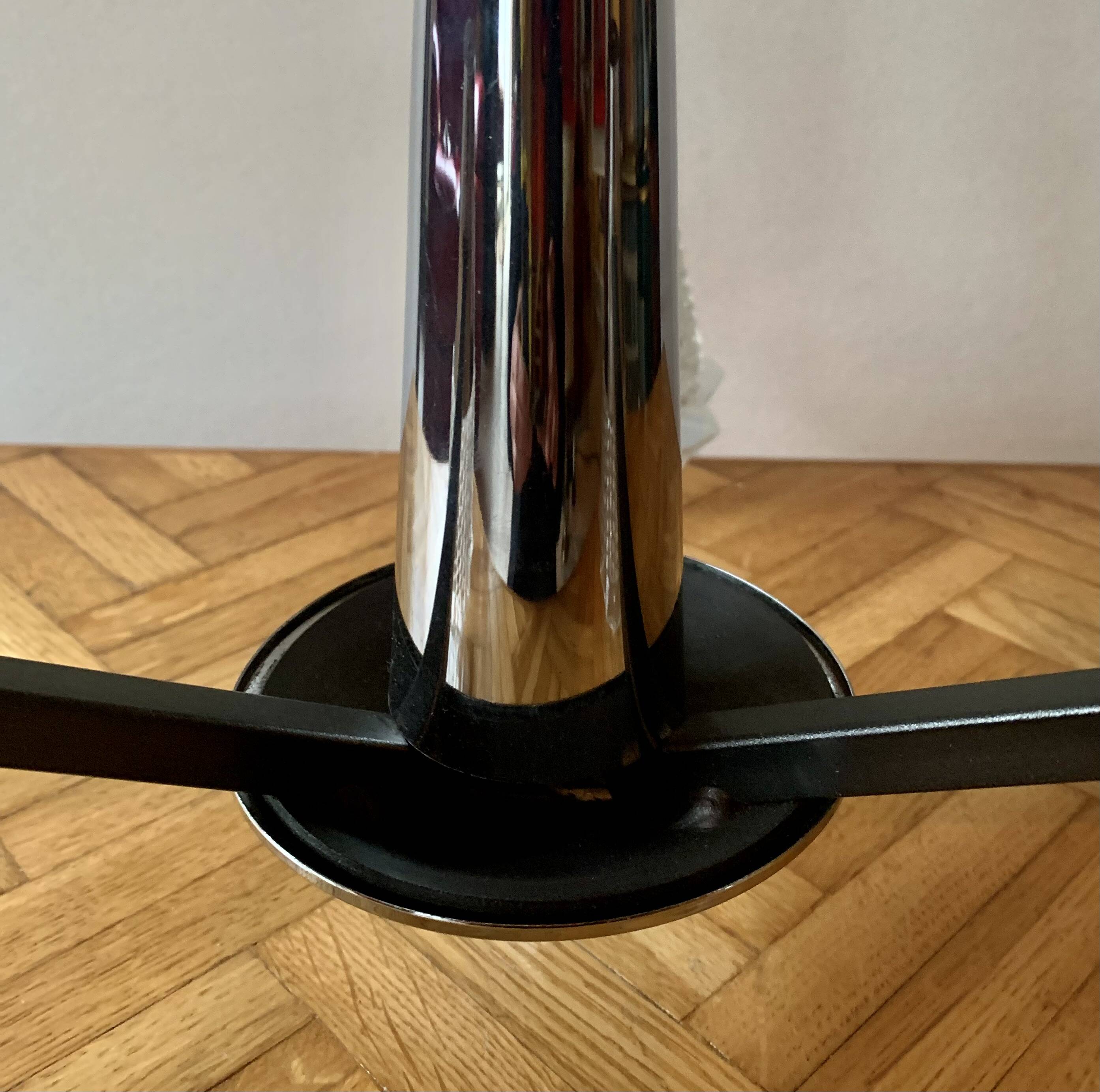 Vintage chandelier in chrome metal, steel and molded glass -3 branches