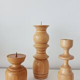 Set of 3 Scandinavian turned wooden candle holders