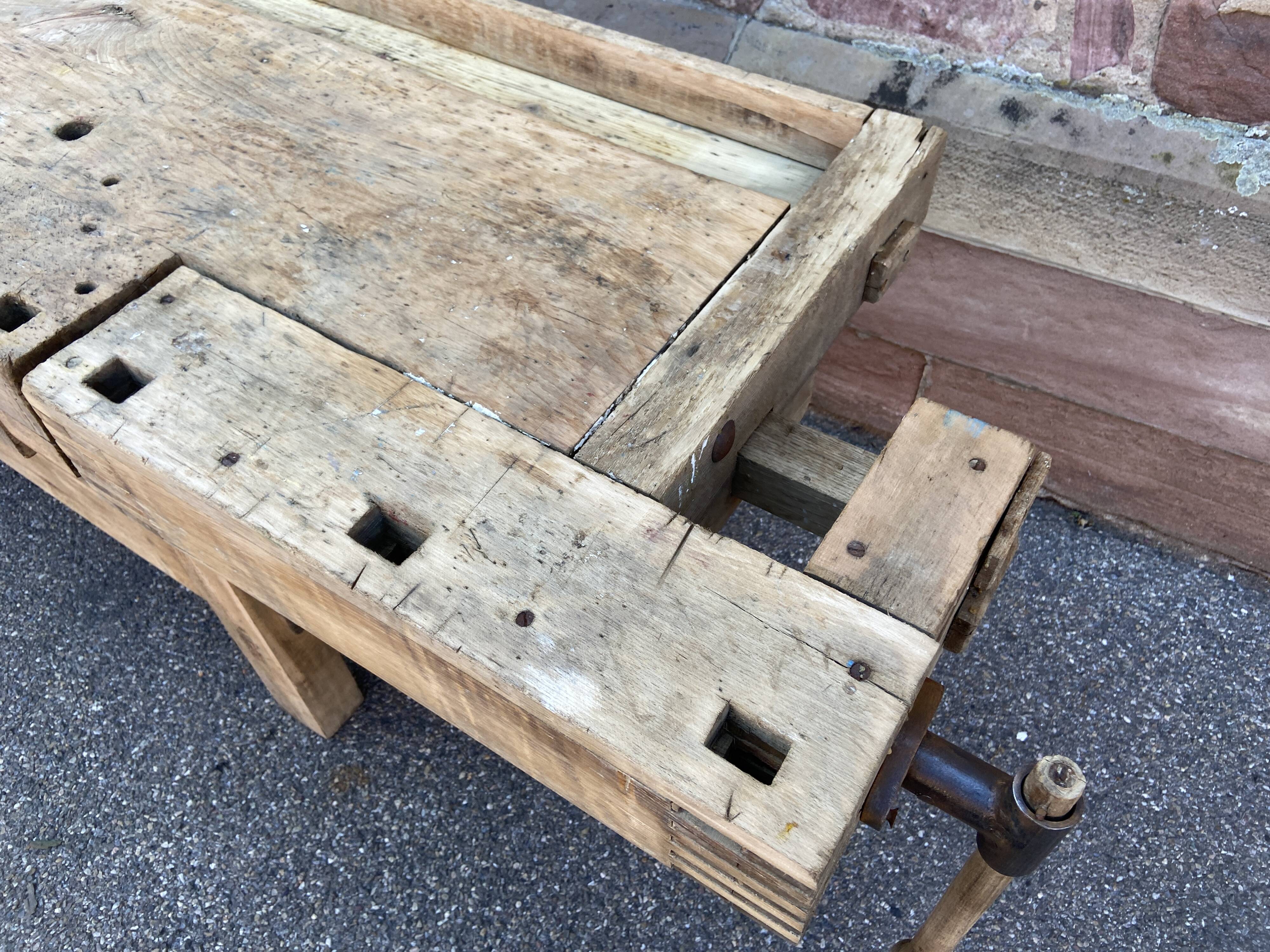 Industrial table Carpenter's workbench in natural raw wood vintage bohemian