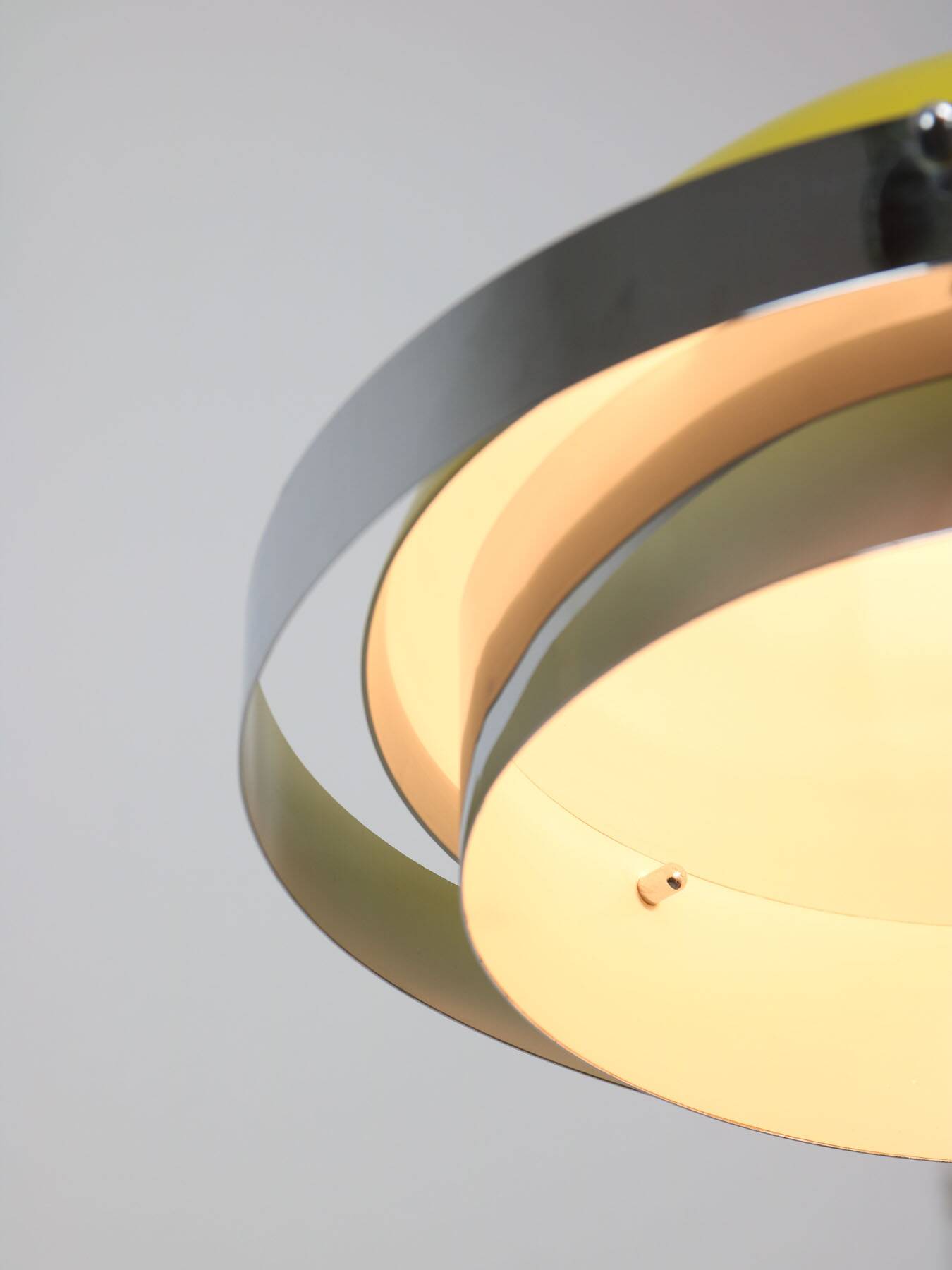Space-age italian yellow and chrome metal pendant lamp, 1970s