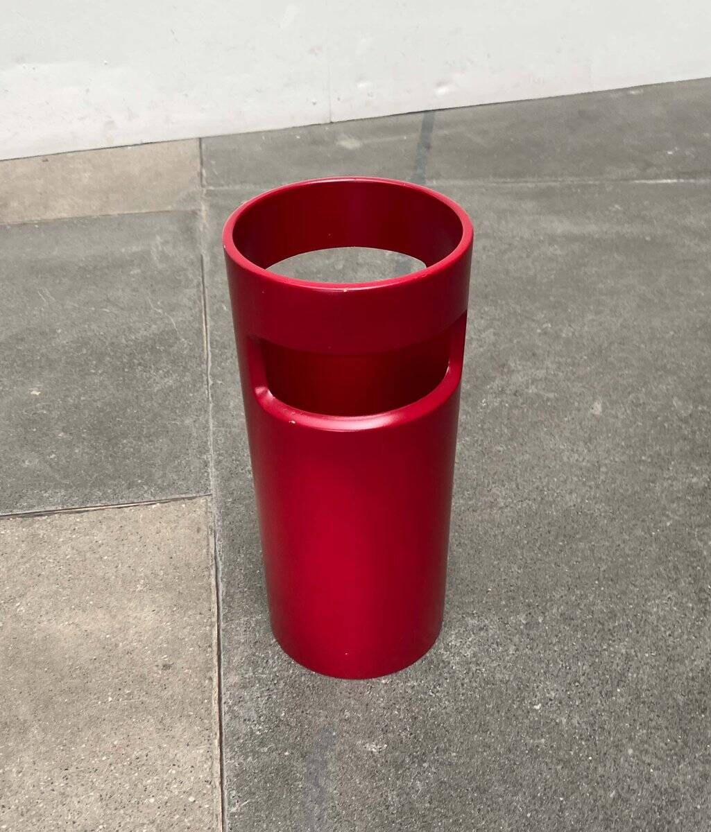 Red German umbrella stand in mid-century modern space style, 1960s.