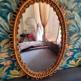 Vintage 1960s wicker rattan mirror