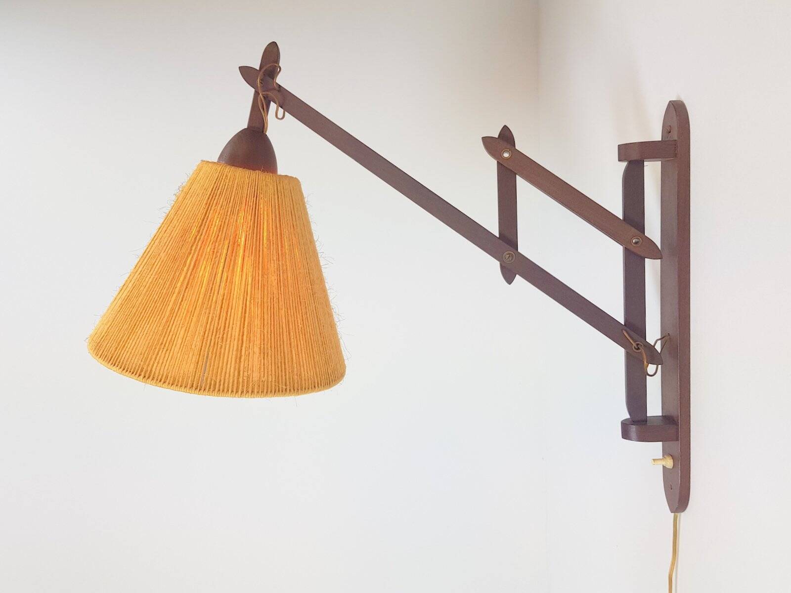 Scandinavian Teak and Hemp Scissors Wall Lamp by Ib Fabiansen for Fog & Mørup, 1950s