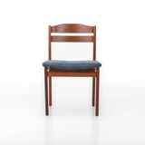 Set of 4 vintage dining chairs in teak and blue fabric