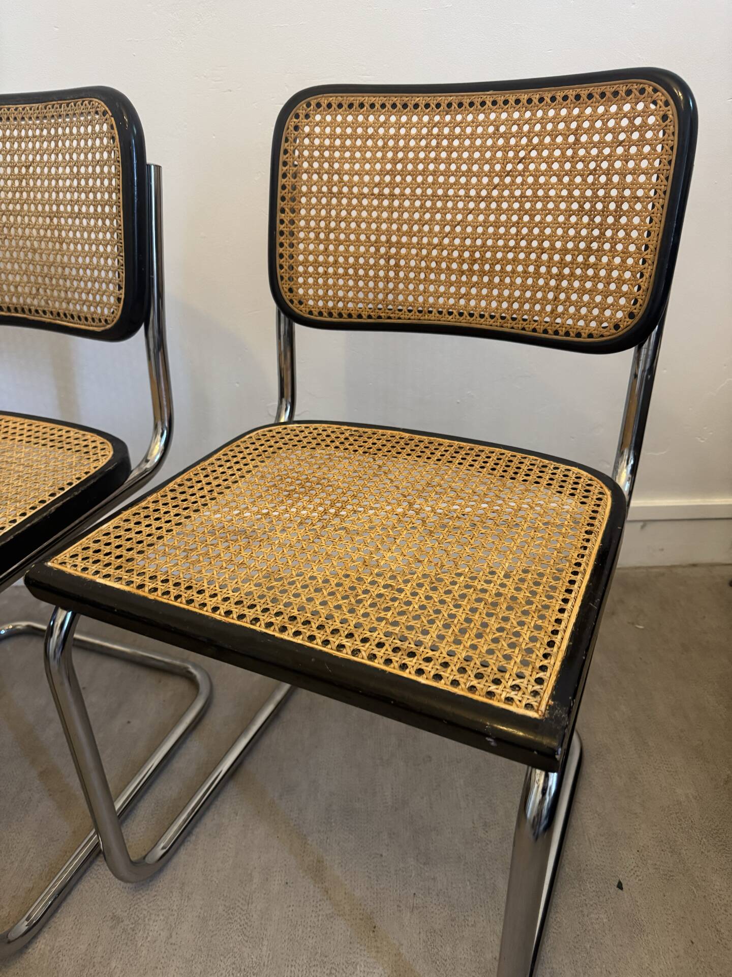 Pair of Marcel Breuer B32 Cesca chairs made in Italy.