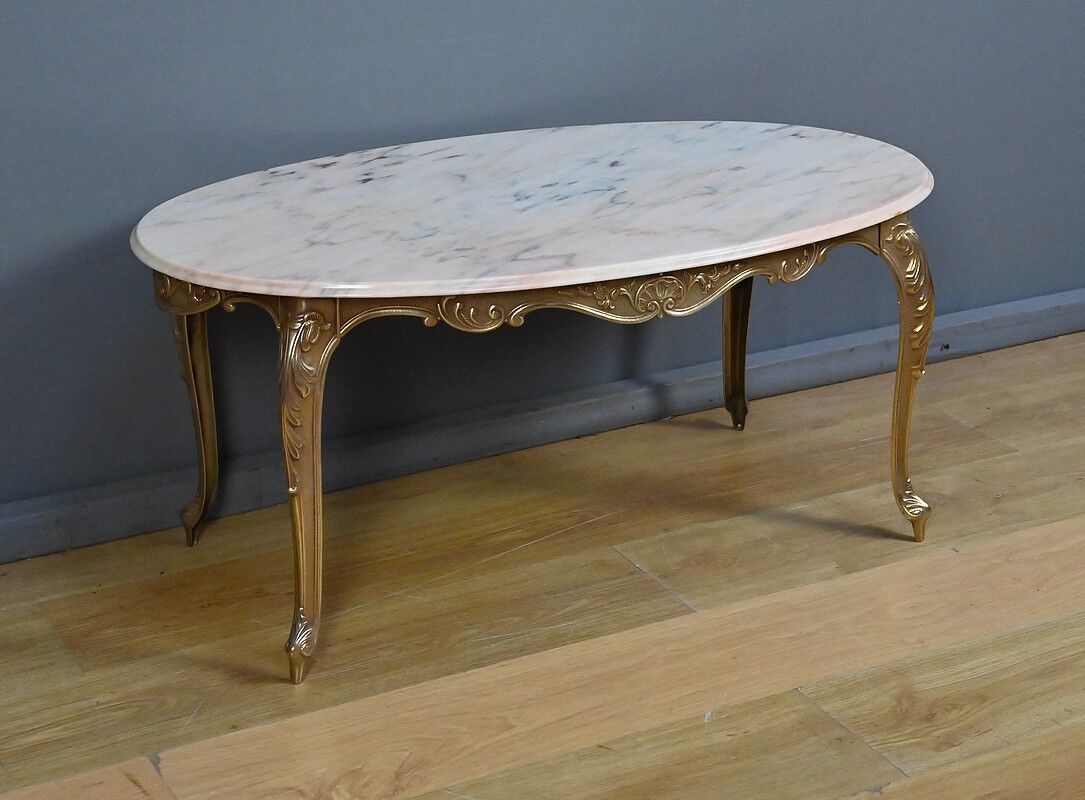 Marble and brass coffee table, Louis XV style – mid 20th century