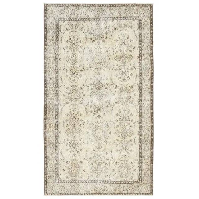 Vintage Turkish Oushak Handmade Wool Cotton Beige Area Rug 113x205