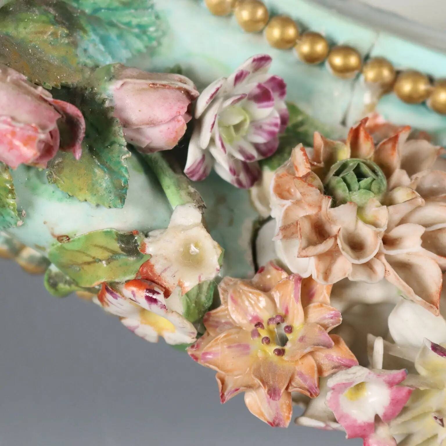 Antique ceramic mirror with floral decoration, 19th century