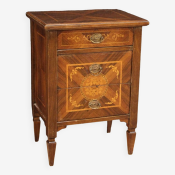 Inlaid wooden bedside table in Louis XVI style