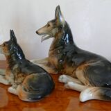 Deux chiens Berger en céramique allemande