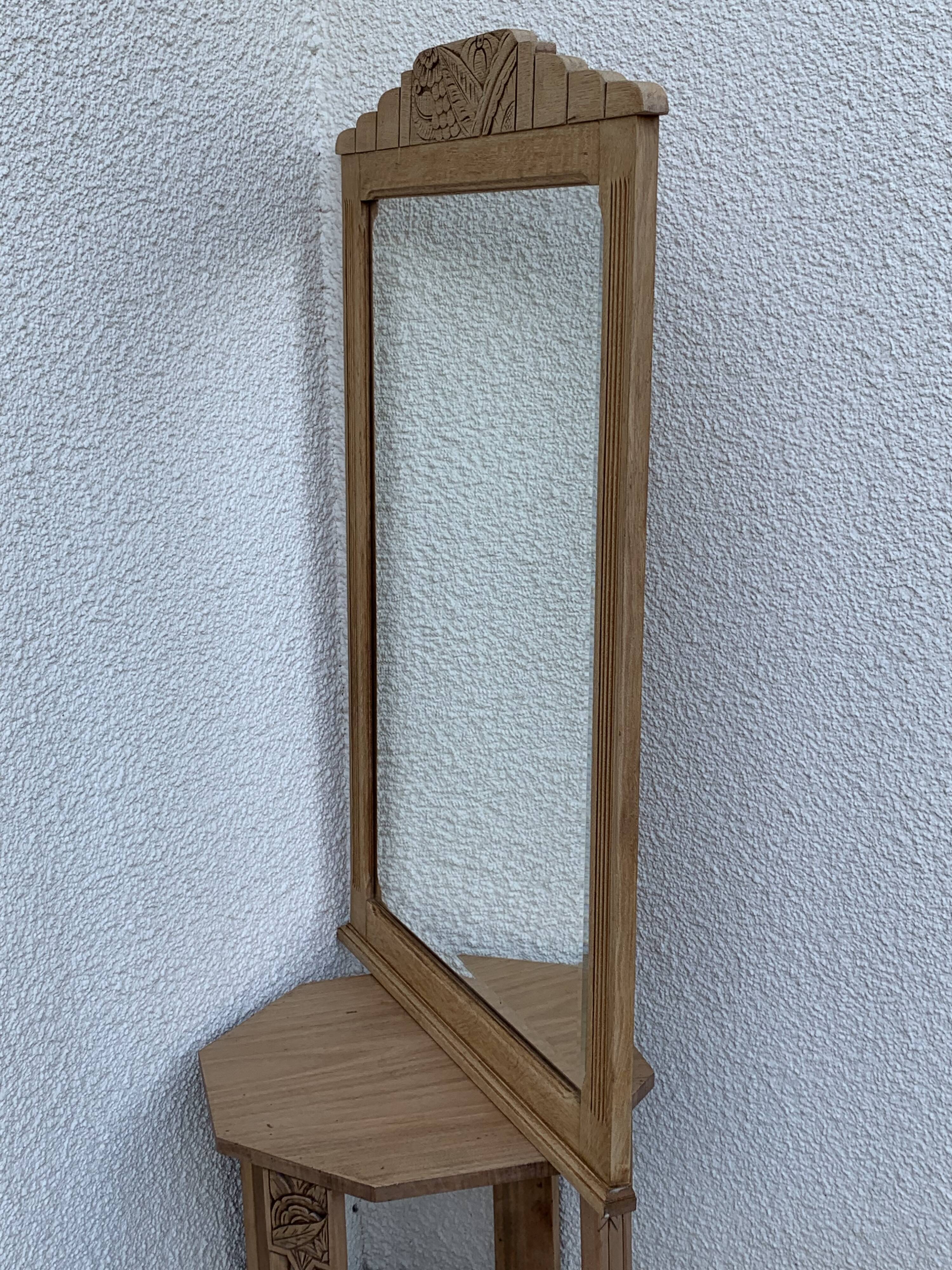 Art Deco mirror bevelled raw oak 1930