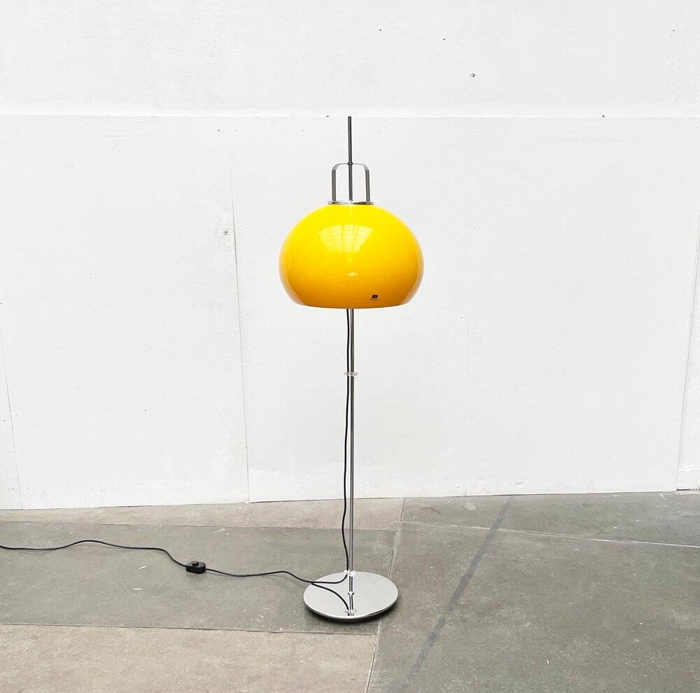 Italian yellow Lucerna floor lamp from the Space Age era, mid-century by Guzzini, 1960s.