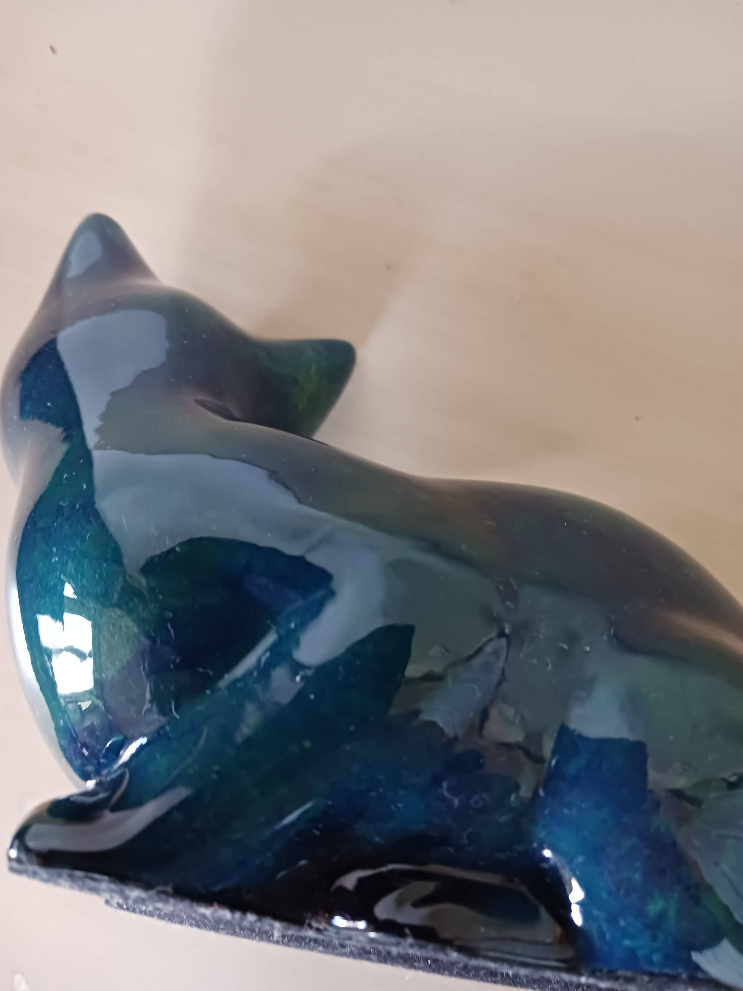 Blue ceramic cat, 1980s.