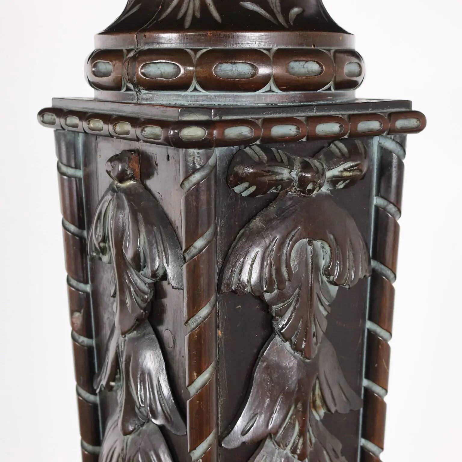 Old neo-Renaissance style column in carved wood Italy 20th Century
