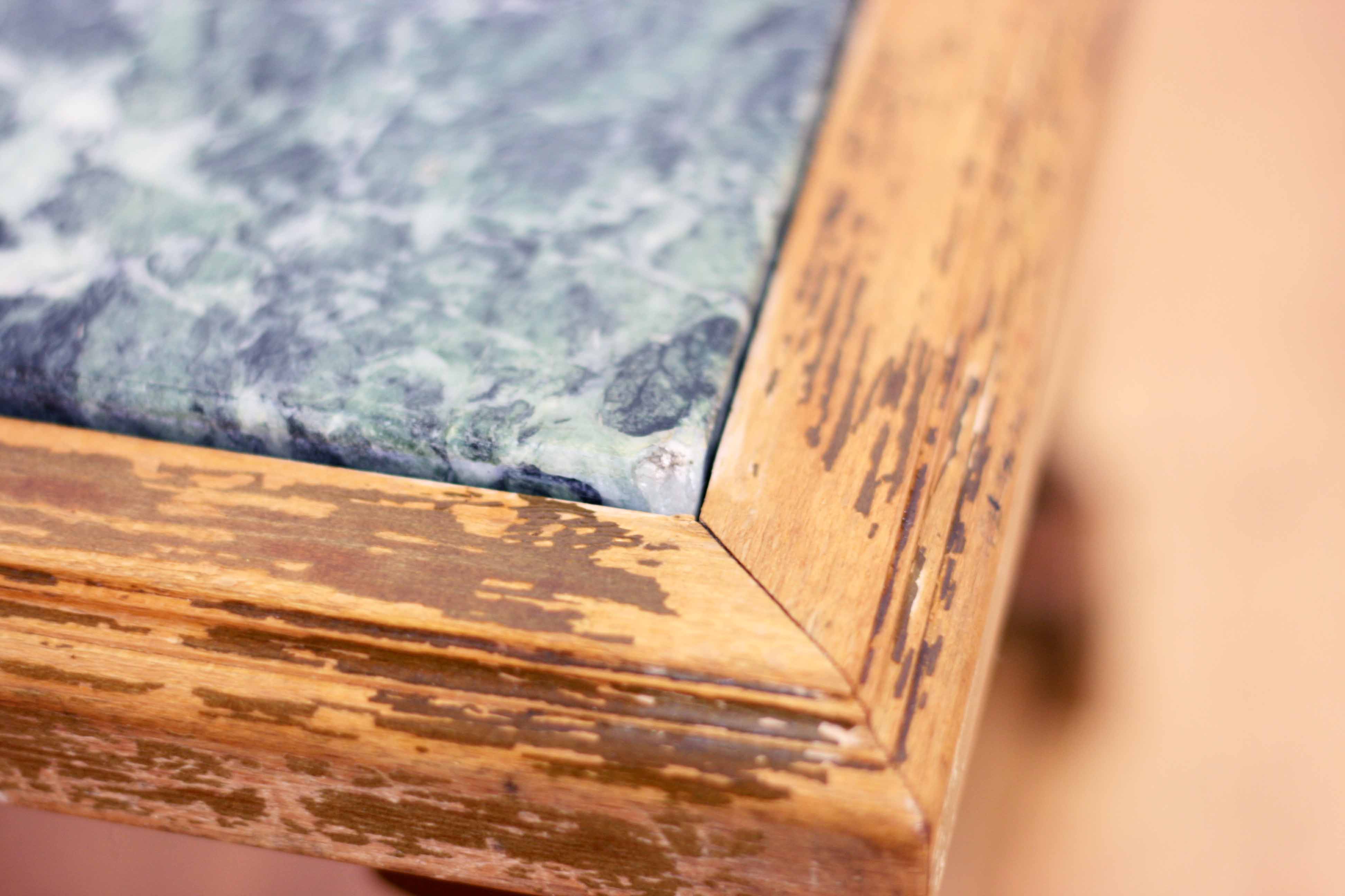 Authentic solid wood and green marble pedestal