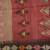 Vintage Kilim Runner, 1960s Burgundy & Pink Wool Rug 295 x 120 cm