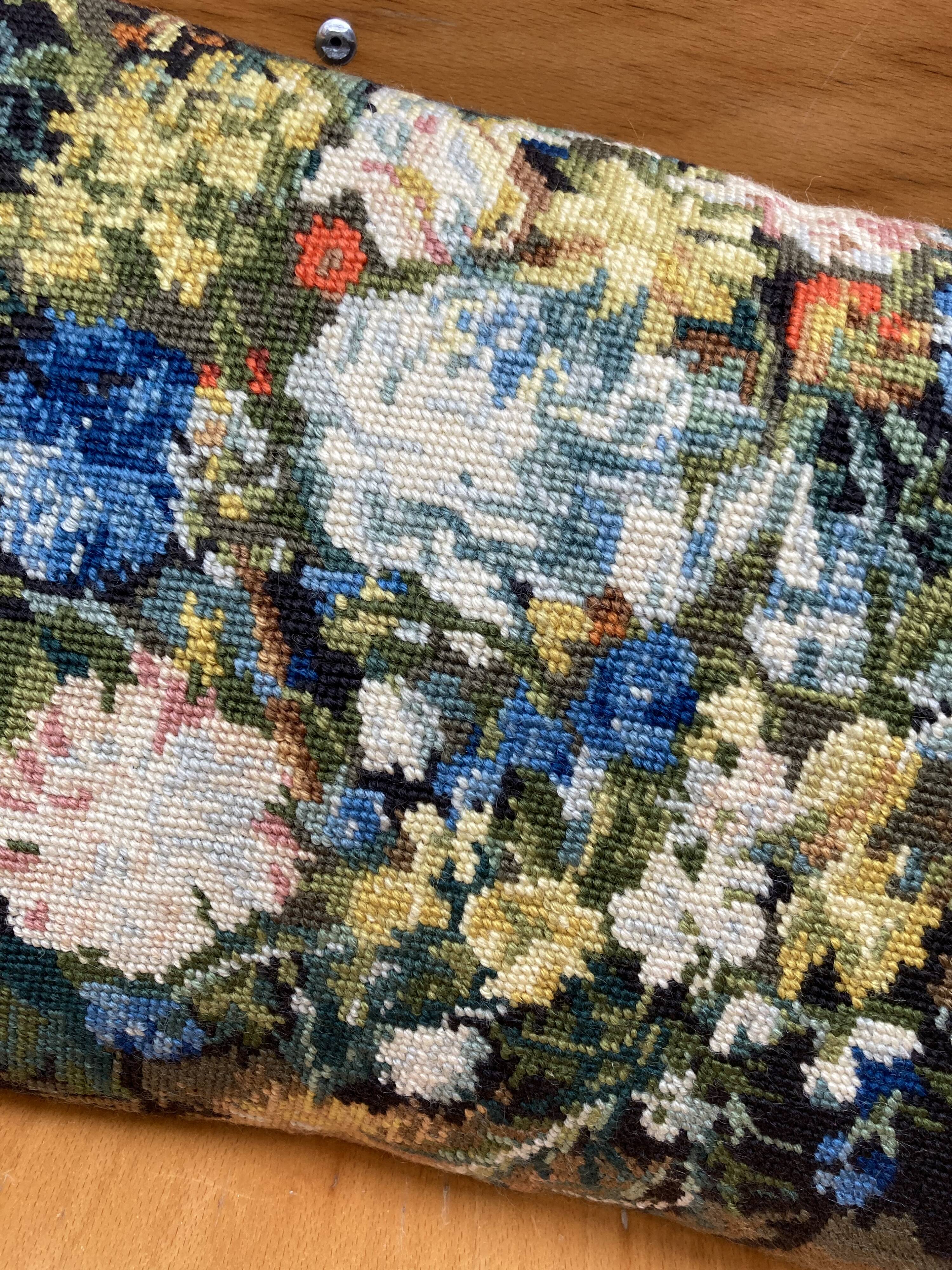 Vintage canvas cushion and velvet flower pattern