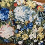 Vintage canvas cushion and velvet flower pattern