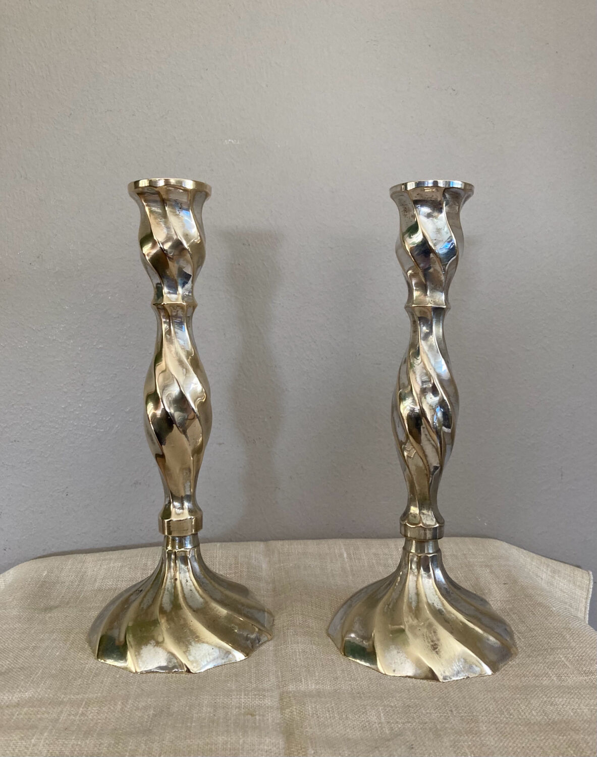 Twisted candlesticks in silver brass early twentieth century