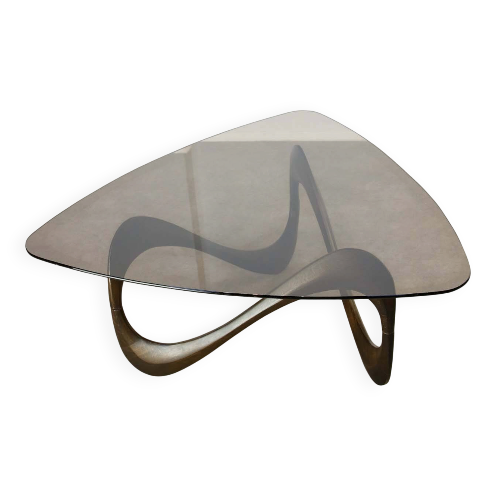 Italian Organic "Snake" Wooden and Smoked Glass Coffee Table, 1960s