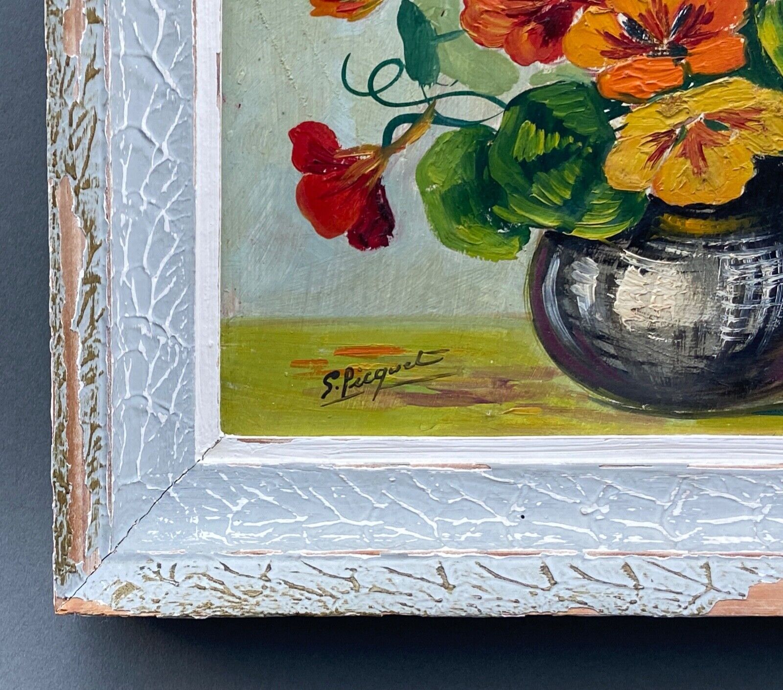 Oil on panel by S.Picquet bouquet of flowers still life XXe