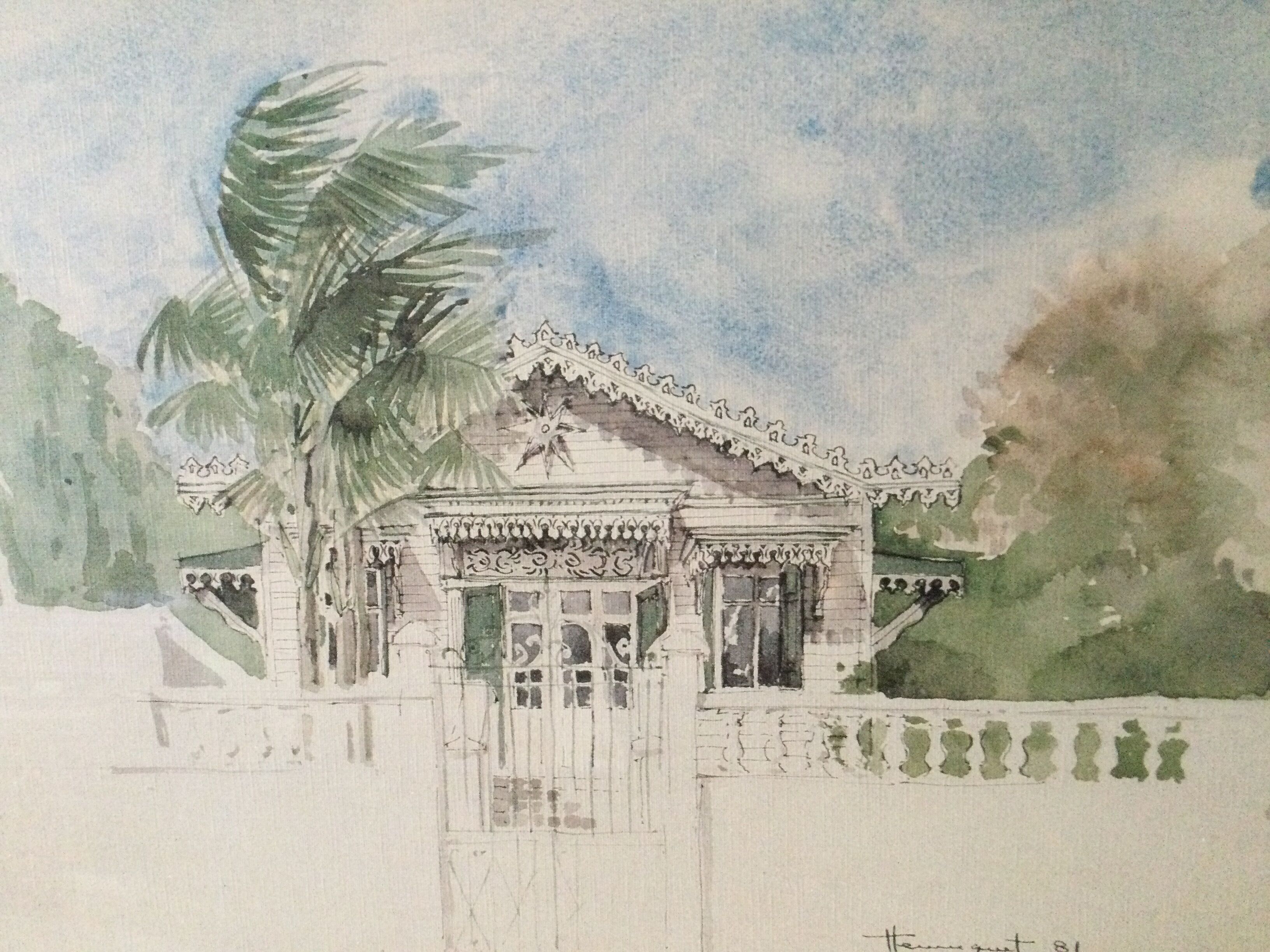 Framed watercolor by F. Hennequet - Reunion Island