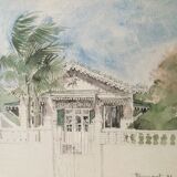 Framed watercolor by F. Hennequet - Reunion Island