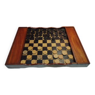 ancien grand plateau en bois jeu de dames et jeu d'échecs