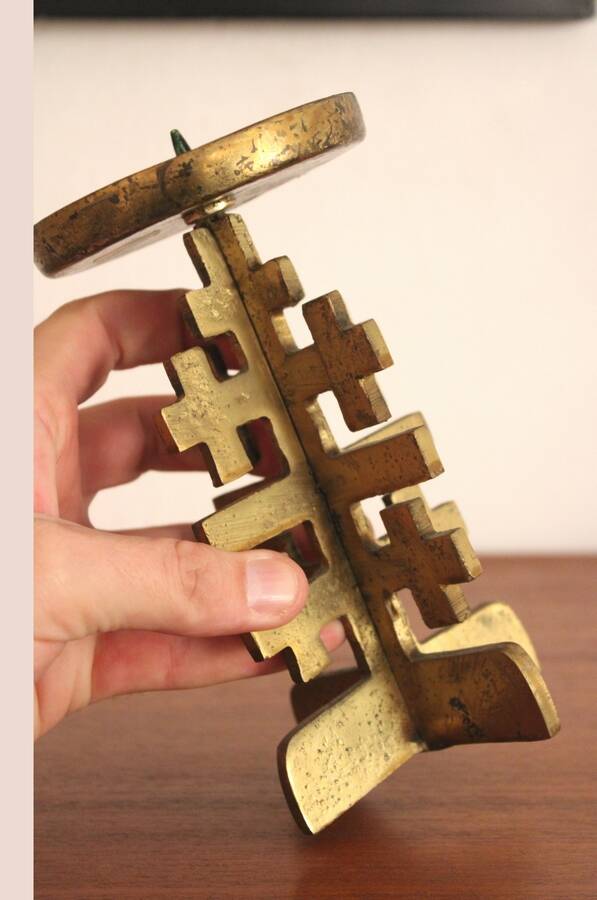 Brutalist vintage heavy brass candle Holder.