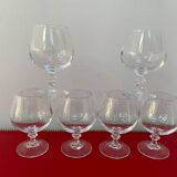 Set of 6 crystal aperitif or cognac glasses
