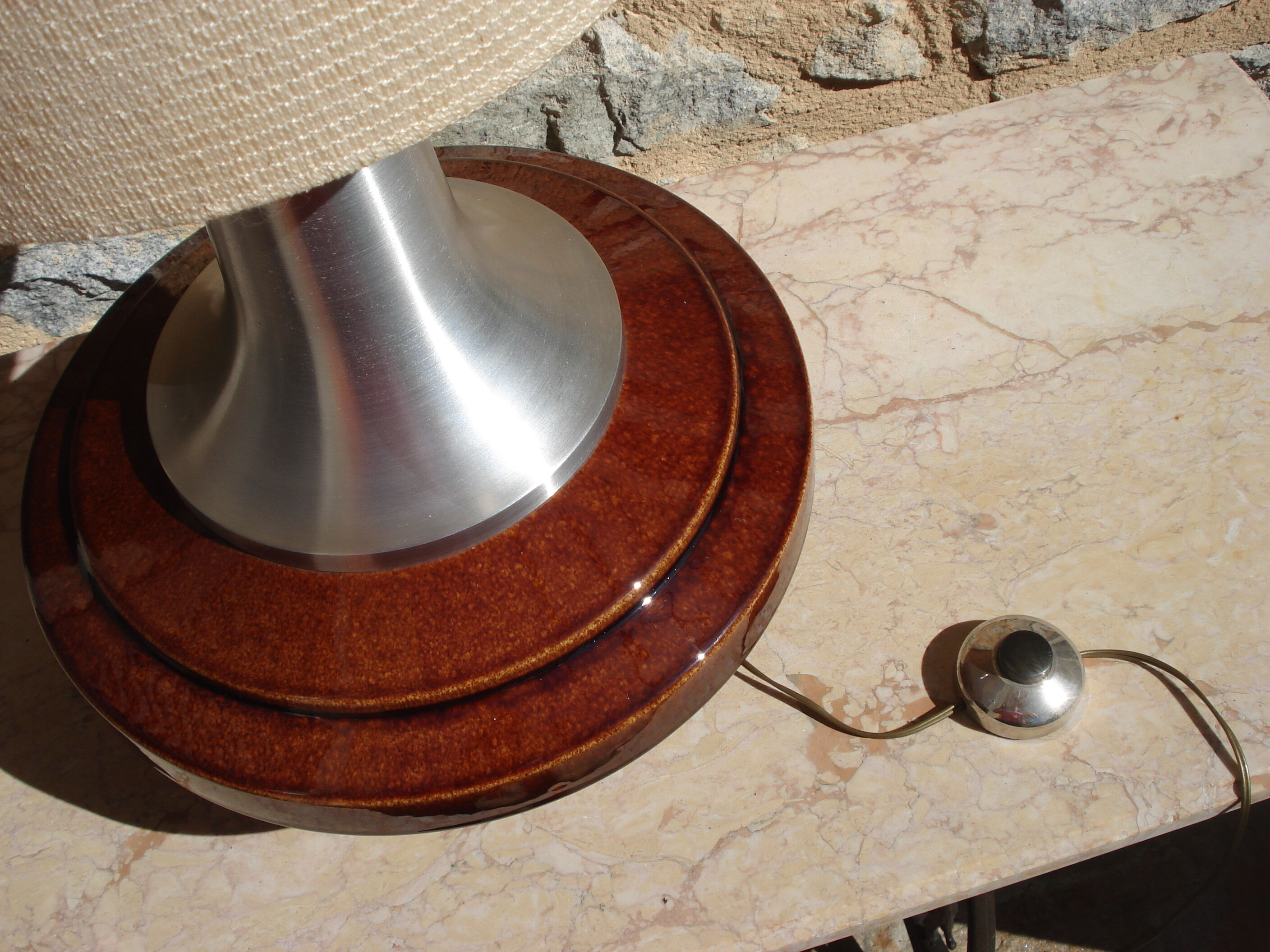 Floor lamp base ceramic ball vintage and aluminum brush 1970
