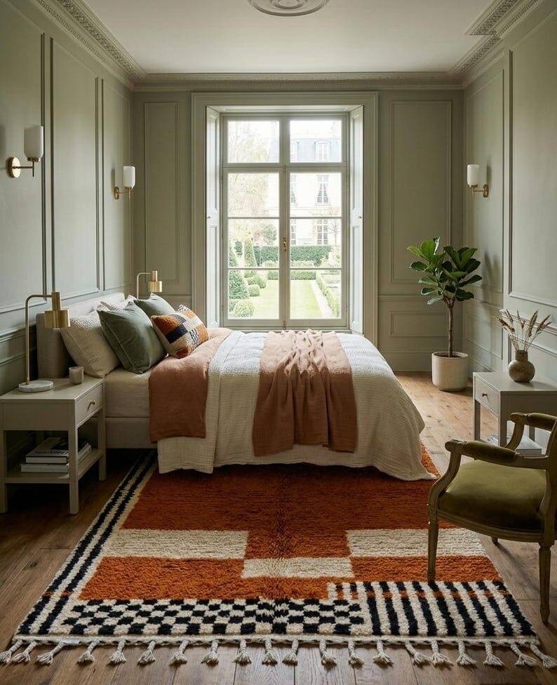 Large Berber rug made of natural wool, traditionally handwoven, 3/4 m.