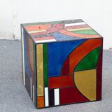 Multicolored stained glass Cube side table 50*50