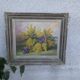 Tableau ancien, mimosa et violettes