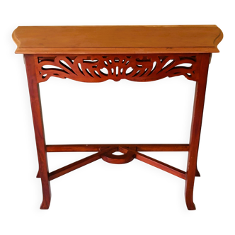 Rectangular console in teak with carved decoration