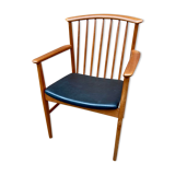 Scandinavian office armchair Swedish vintage 1960-70 teak & imitation leather