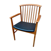 Fauteuil de bureau scandinave Suédois vintage 1960-70 teck & simili cuir