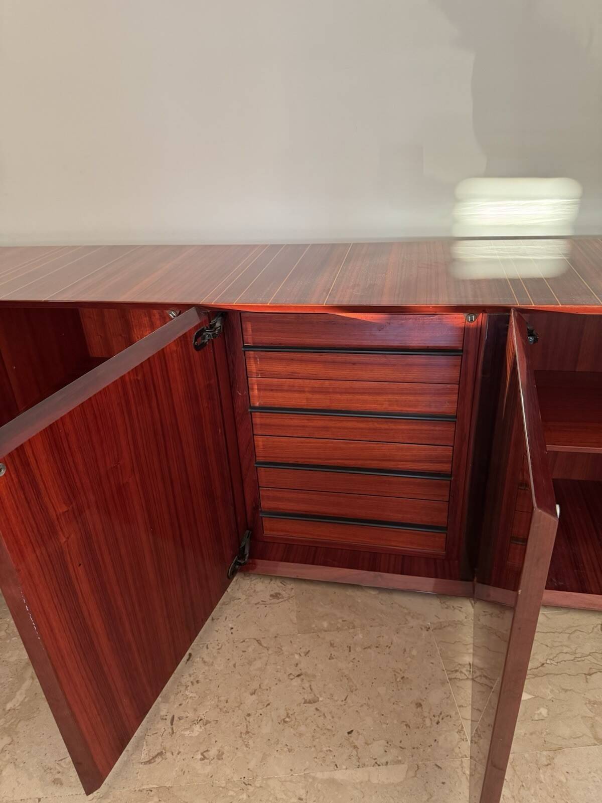 Monumental rosewood sideboard zebrawood lacquered mid-century design 1970