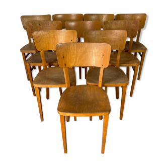 Ensemble de 10 chaises de bistrot bar thonet année 60