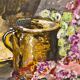 Ancient painting, still life with lilas and iris signed Bonnefond 70s
