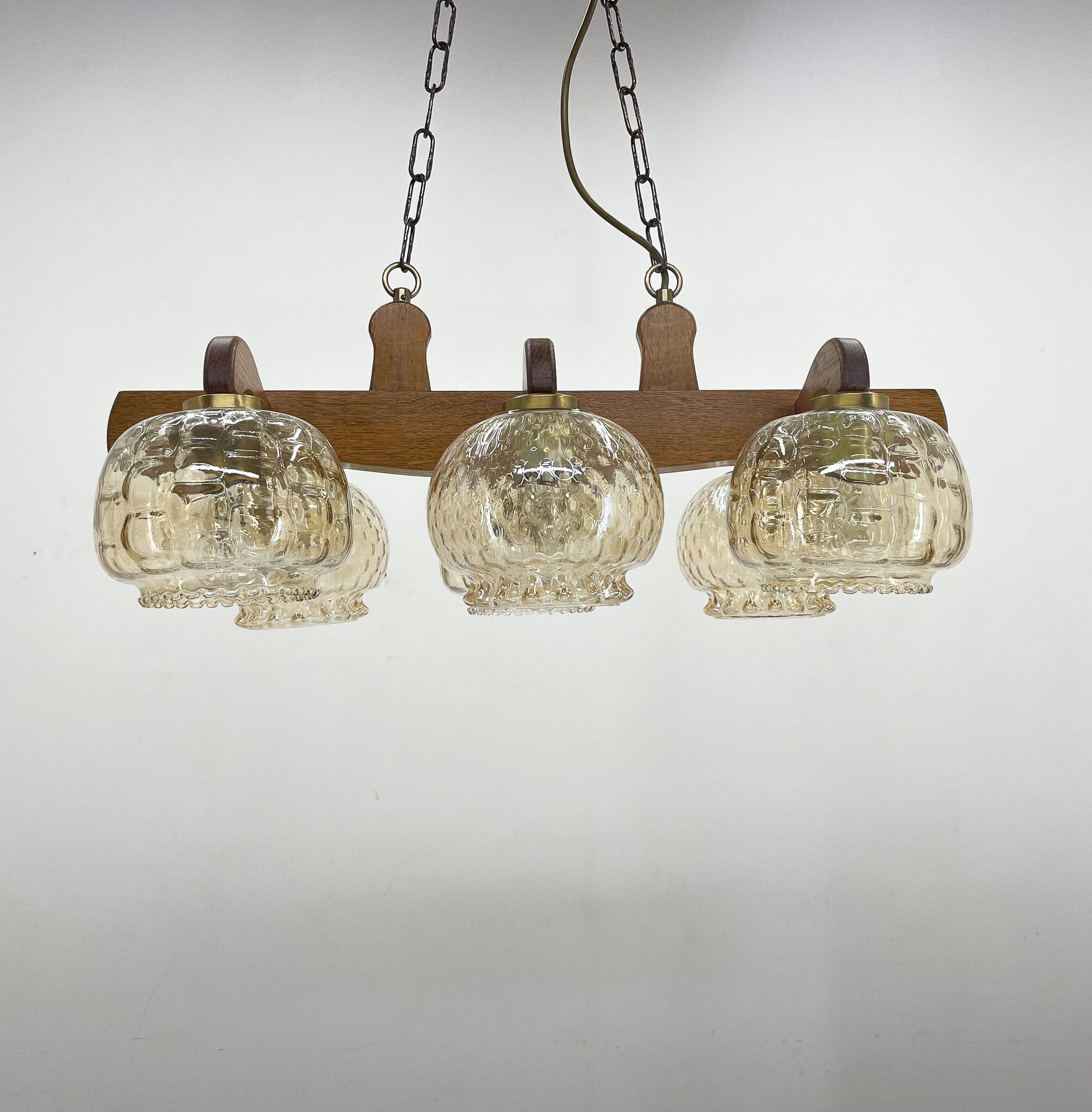 1970's wood & glass chandelier, czechoslovakia